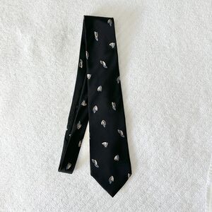 Enzo Bertazzio 100% Silk Tie Black Leaf Print Handmade in Italy Classic Necktie